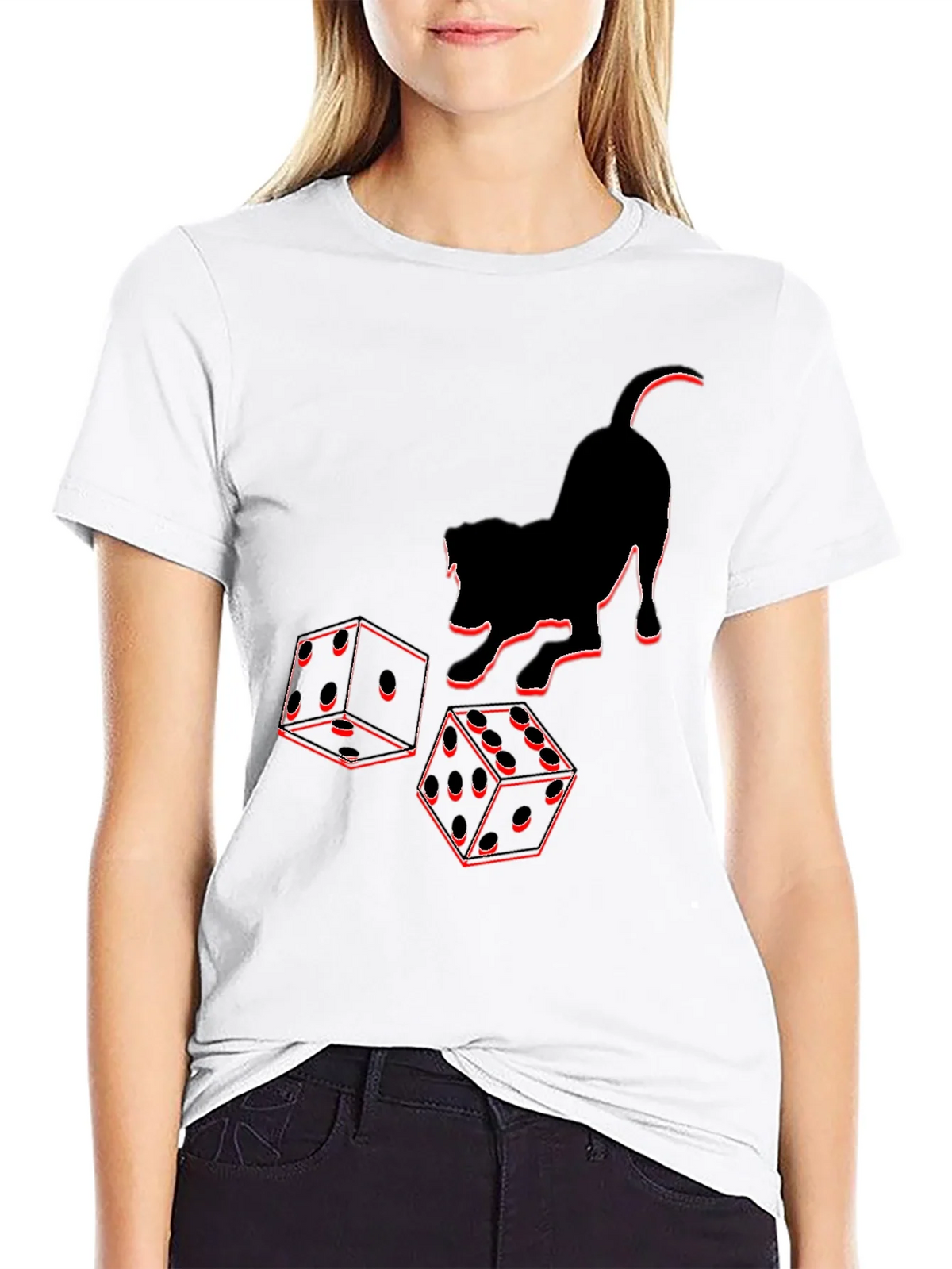 Dice & Cat Graphic Tee - Playful Style