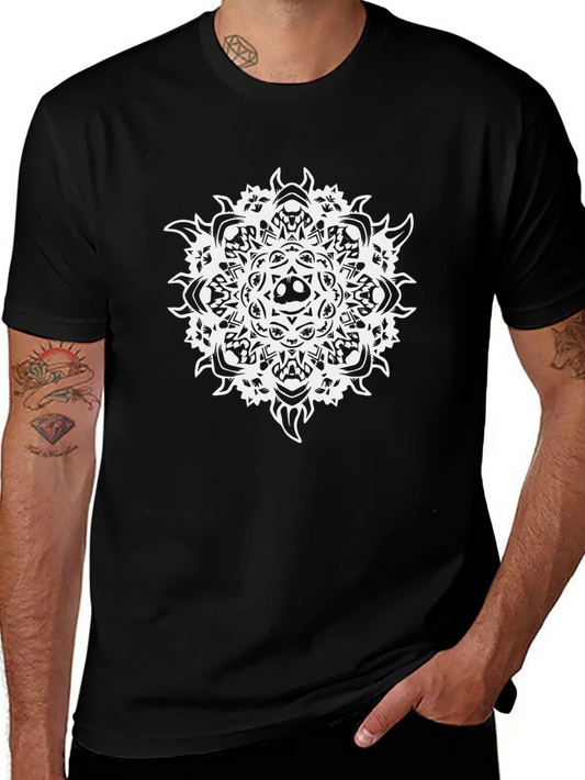 Black Tee with Skull Mandala Graphic