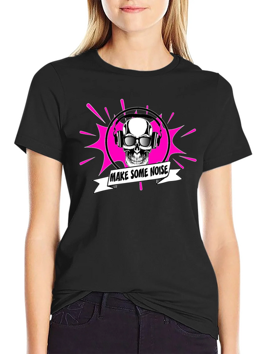 Make Some Noise Skull Graphic Tee - Black Cotton T-Shirt