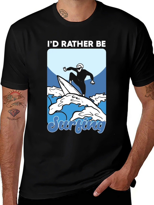 Id Rather Be Surfing Graphic Tee - Black Cotton T-Shirt