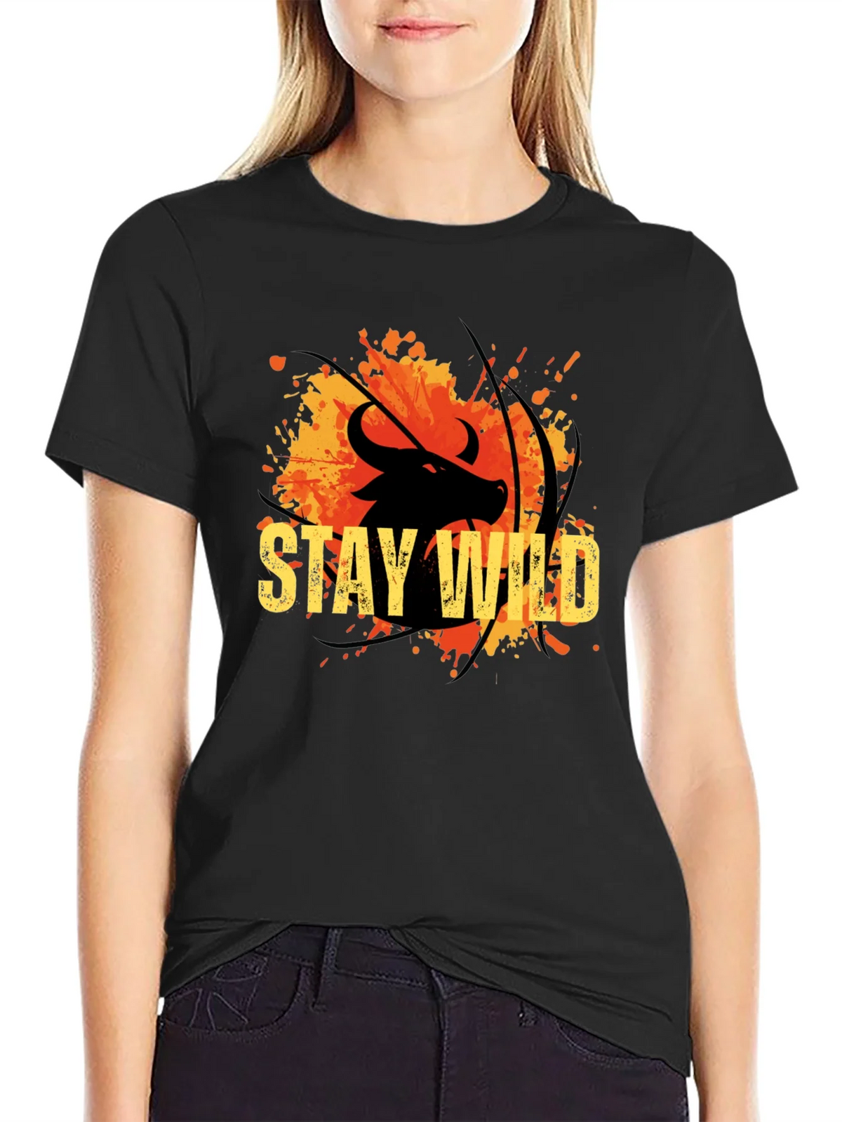 Stay Wild Buffalo Graphic Tee - Black Cotton T-Shirt