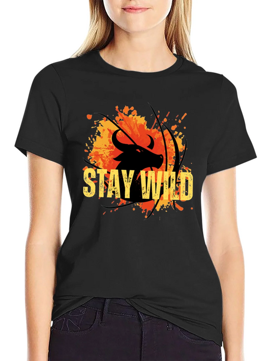 Stay Wild Buffalo Graphic Tee - Black Cotton T-Shirt