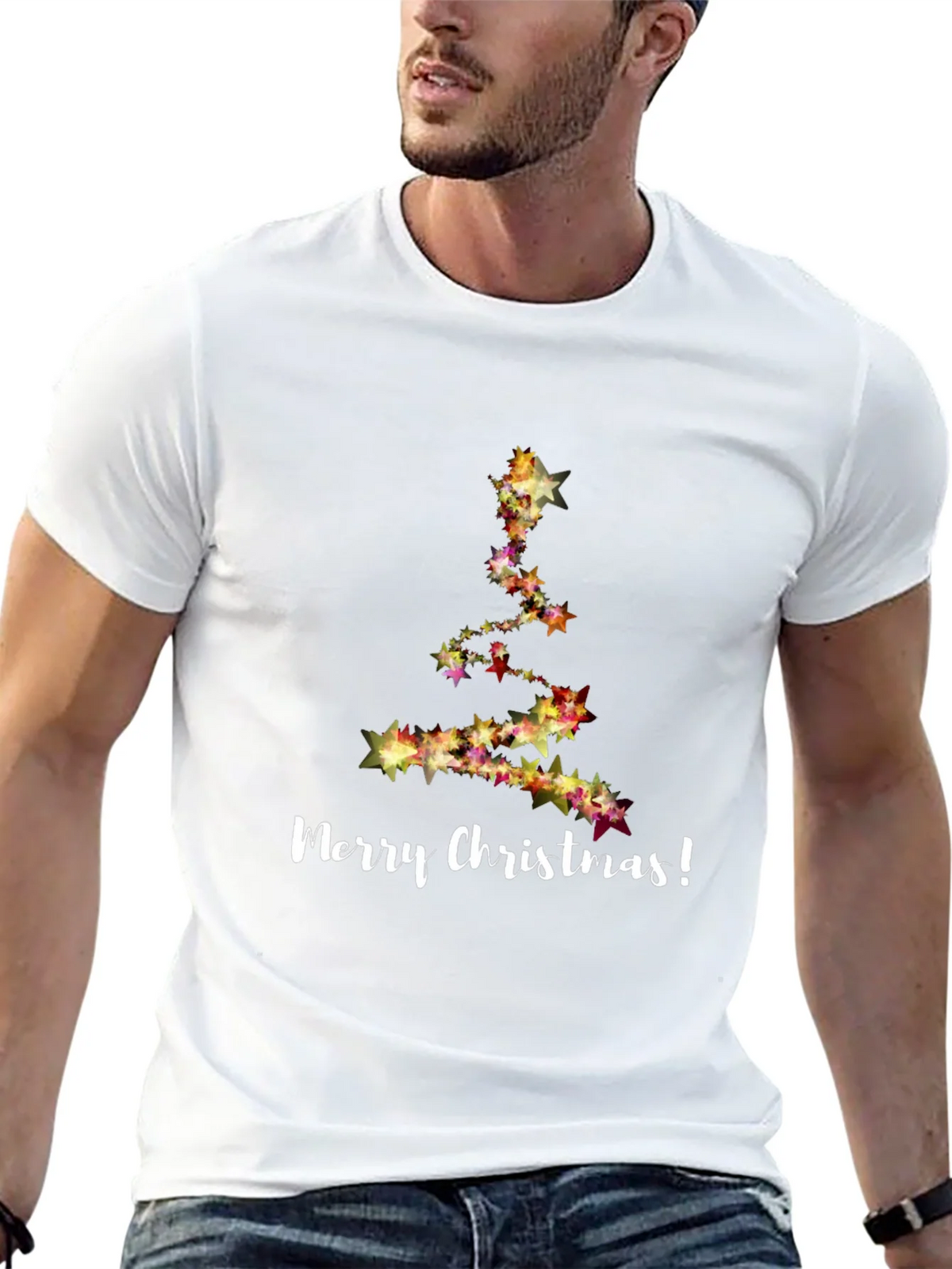 Merry Christmas Star Tree Black T-Shirt