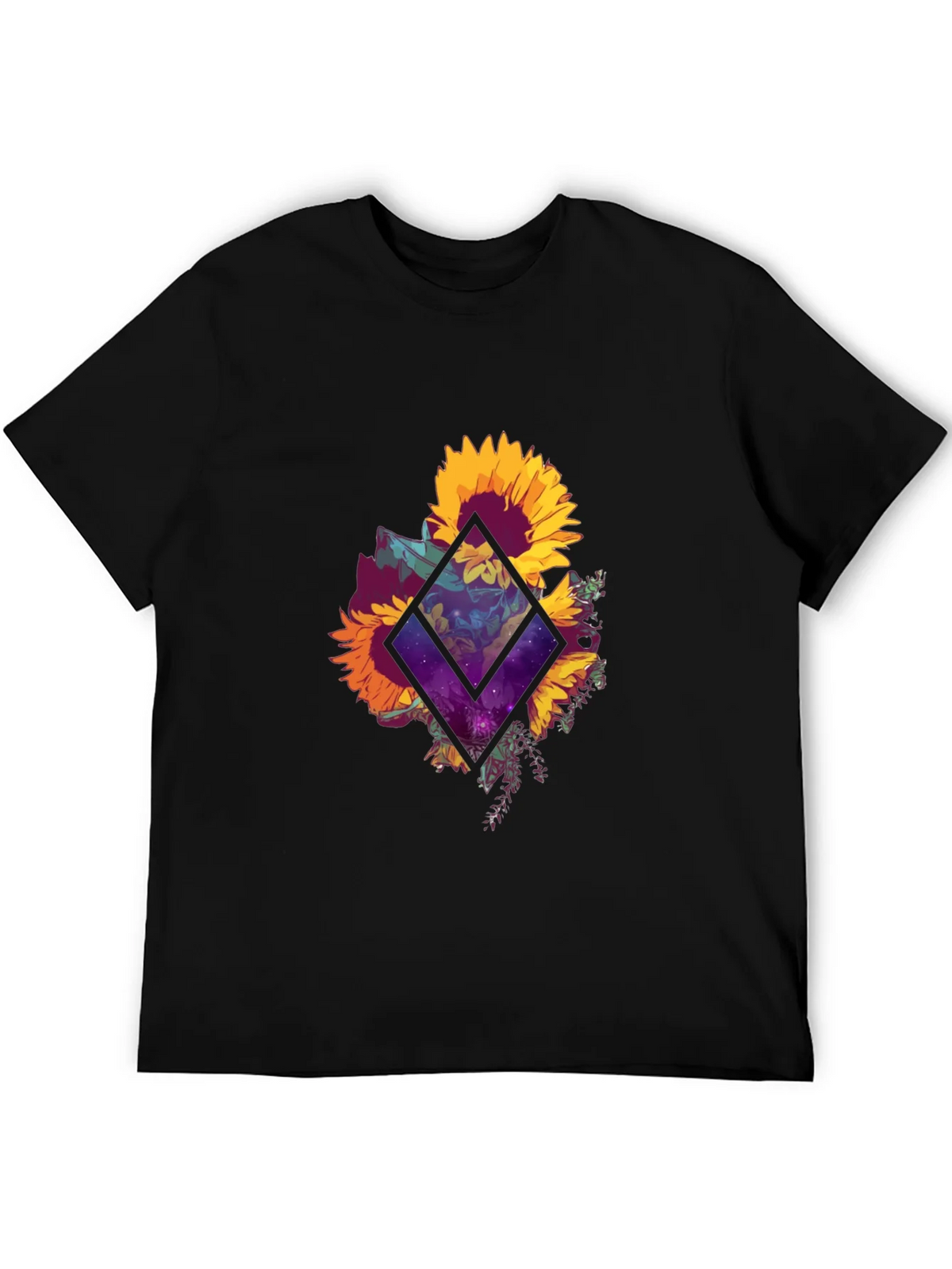 Sunflower Galaxy Graphic Tee - Black Cotton