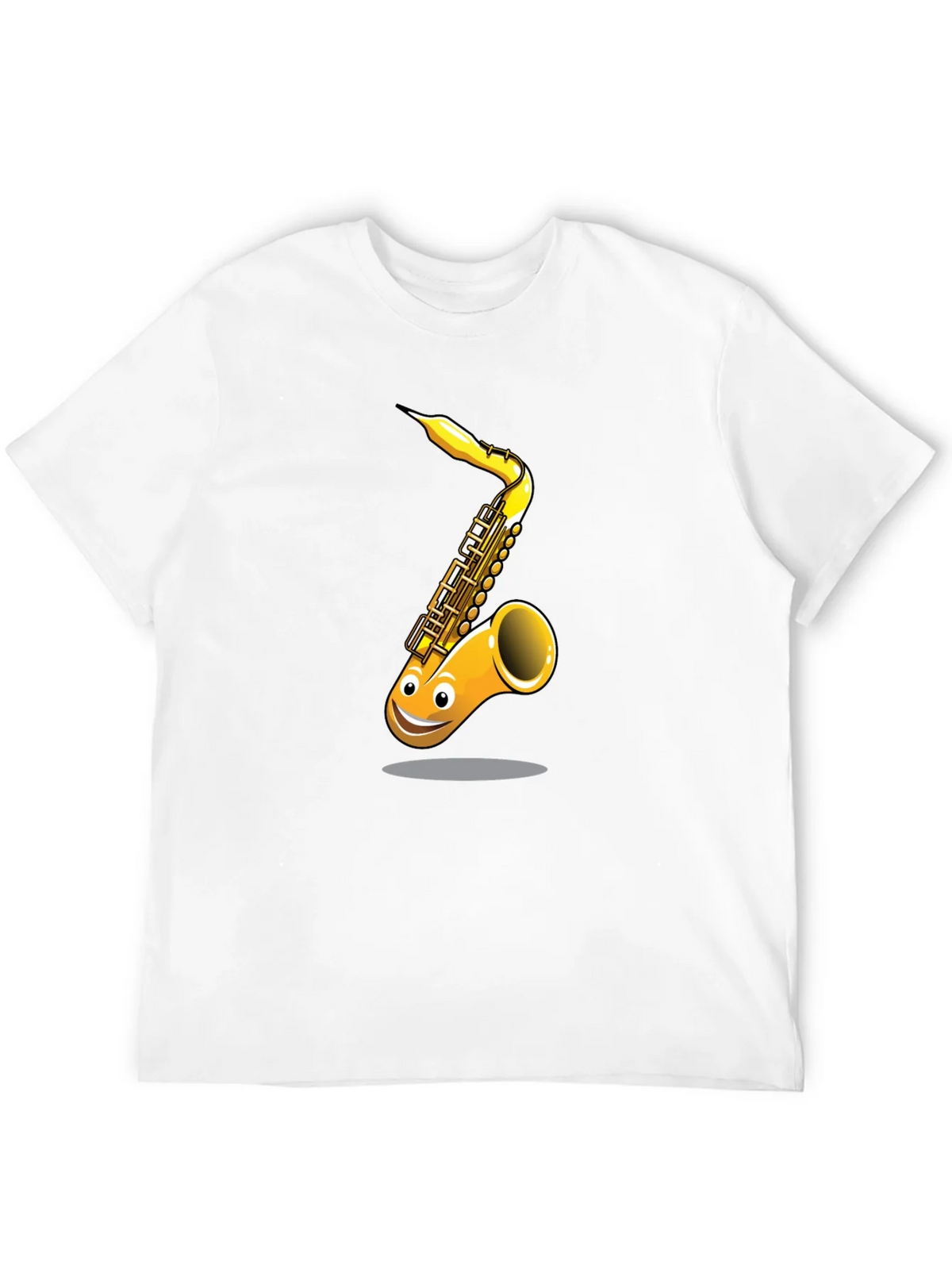 Fun Cartoon Saxophone Graphic Black T-Shirt