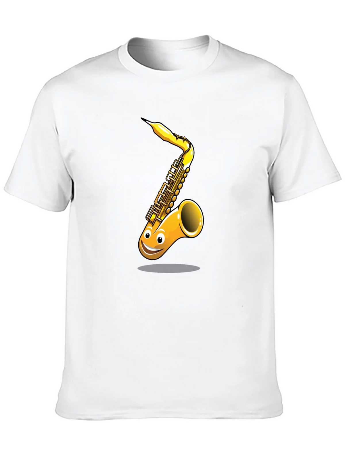 Fun Cartoon Saxophone Graphic Black T-Shirt