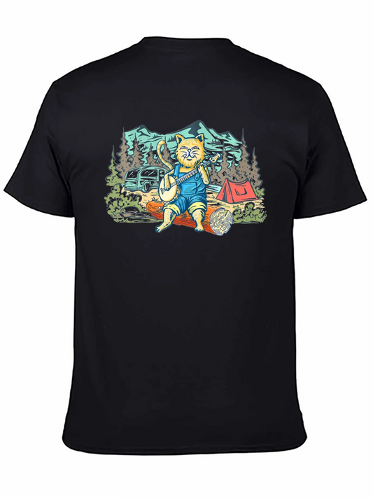 Camping Cat Banjo Graphic T-Shirt